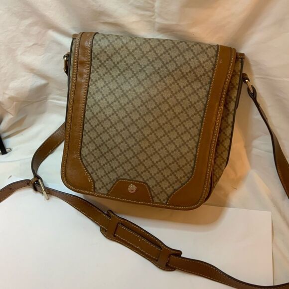 Gucci Snap Flap Messenger Bag Diamante Coated Canvas Medium Brown
